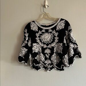 Solitaire Black and White Embroidered Crop Blouse